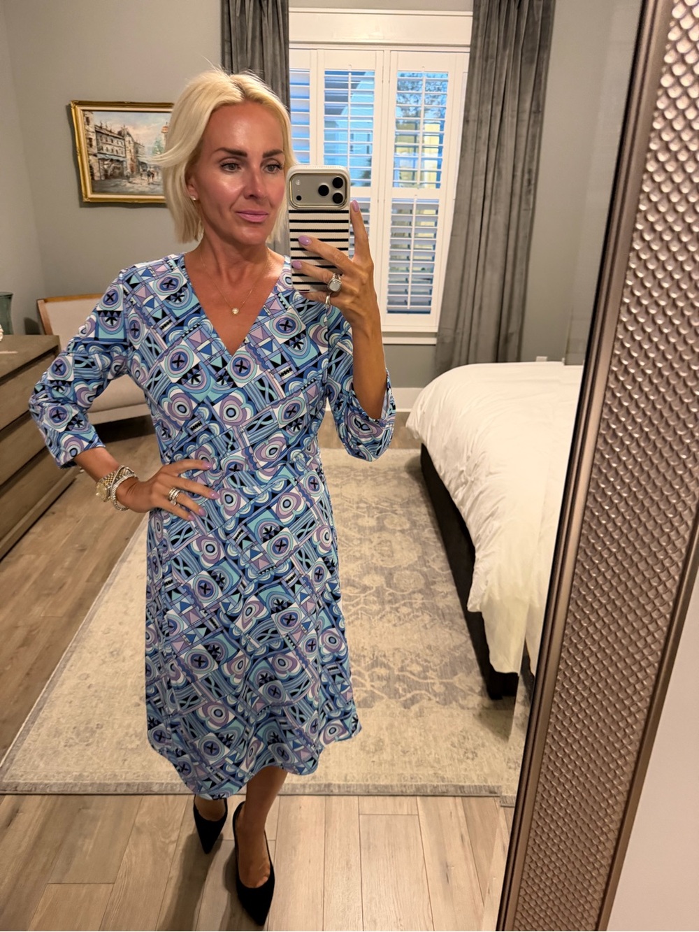 Sigrid Olsen Blue Geometric Wrap Midi Dress